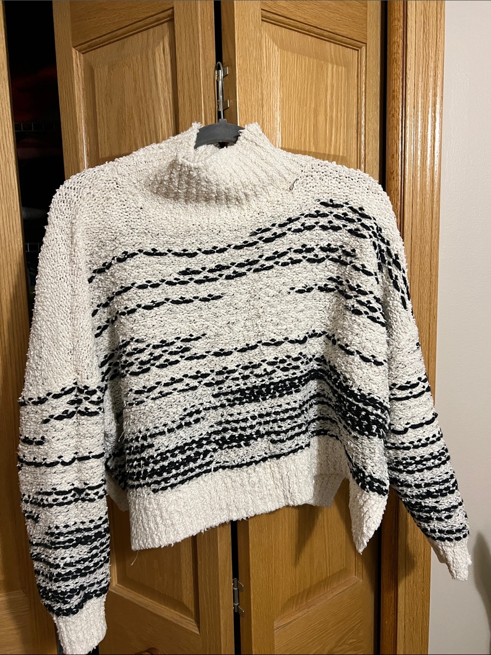 Anthropologie Ivory and Black Striped Turtleneck Sweater